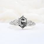 Exquisite Hexagonal Cut Twisted Band Black Rutilated Quartz Engagement Ring - Additional view