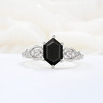 Exquisite Hexagonal Cut Twisted Band Black Onyx Engagement Ring - Additional view