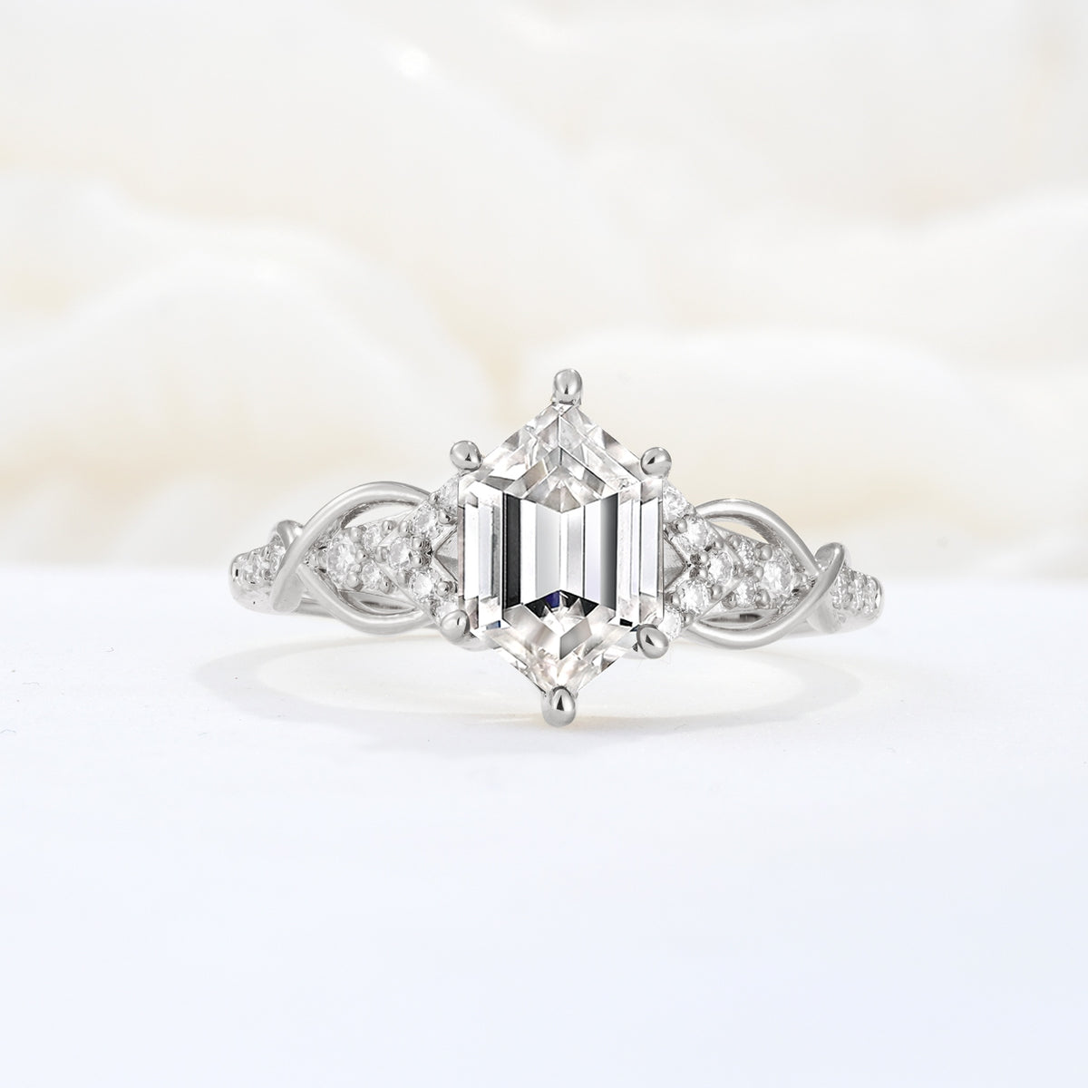 Exquisite Hexagonal Cut Twisted Band Lab Diamond Engagement Ring - Additional view