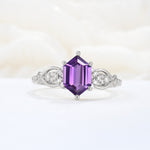 Exquisite Hexagonal Cut Twisted Band Amethyst Engagement Ring - Additional view