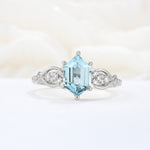 Exquisite Hexagonal Cut Twisted Band Aquamarine Engagement Ring - Additional view