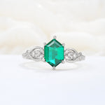 Exquisite Hexagonal Cut Twisted Band Emerald Engagement Ring - Additional view