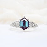 Exquisite Hexagonal Cut Twisted Band Alexandrite Engagement Ring - Additional view