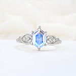 Exquisite Hexagonal Cut Twisted Band Moonstone Engagement Ring - Additional view