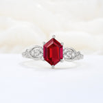 Exquisite Hexagonal Cut Twisted Band Ruby Engagement Ring - Additional view