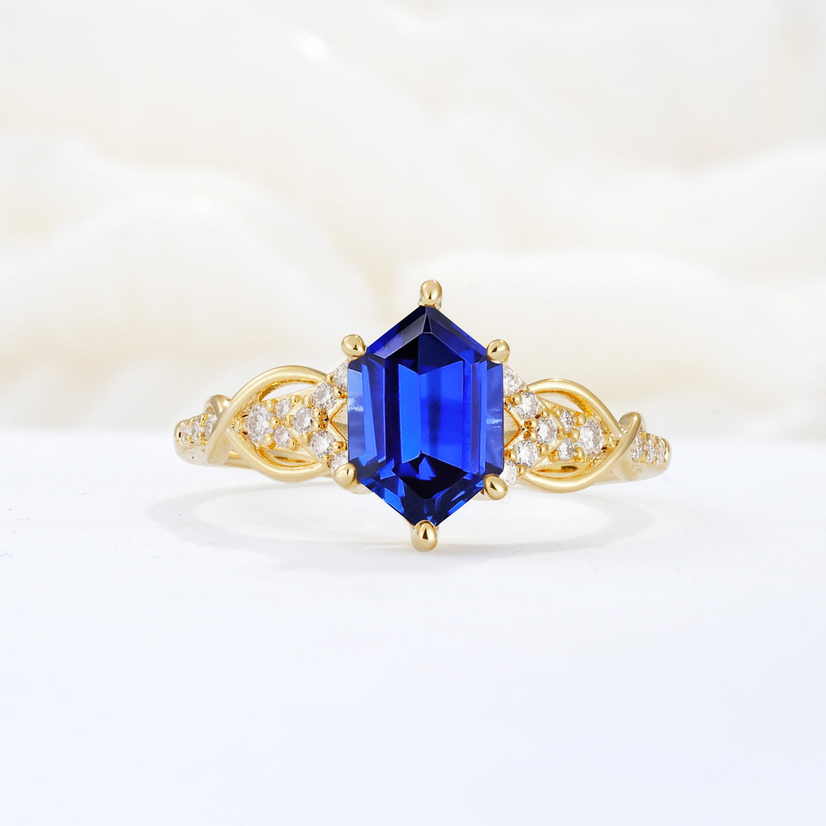 Exquisite Hexagonal Cut Twisted Band Sapphire Engagement Ring - Additional view