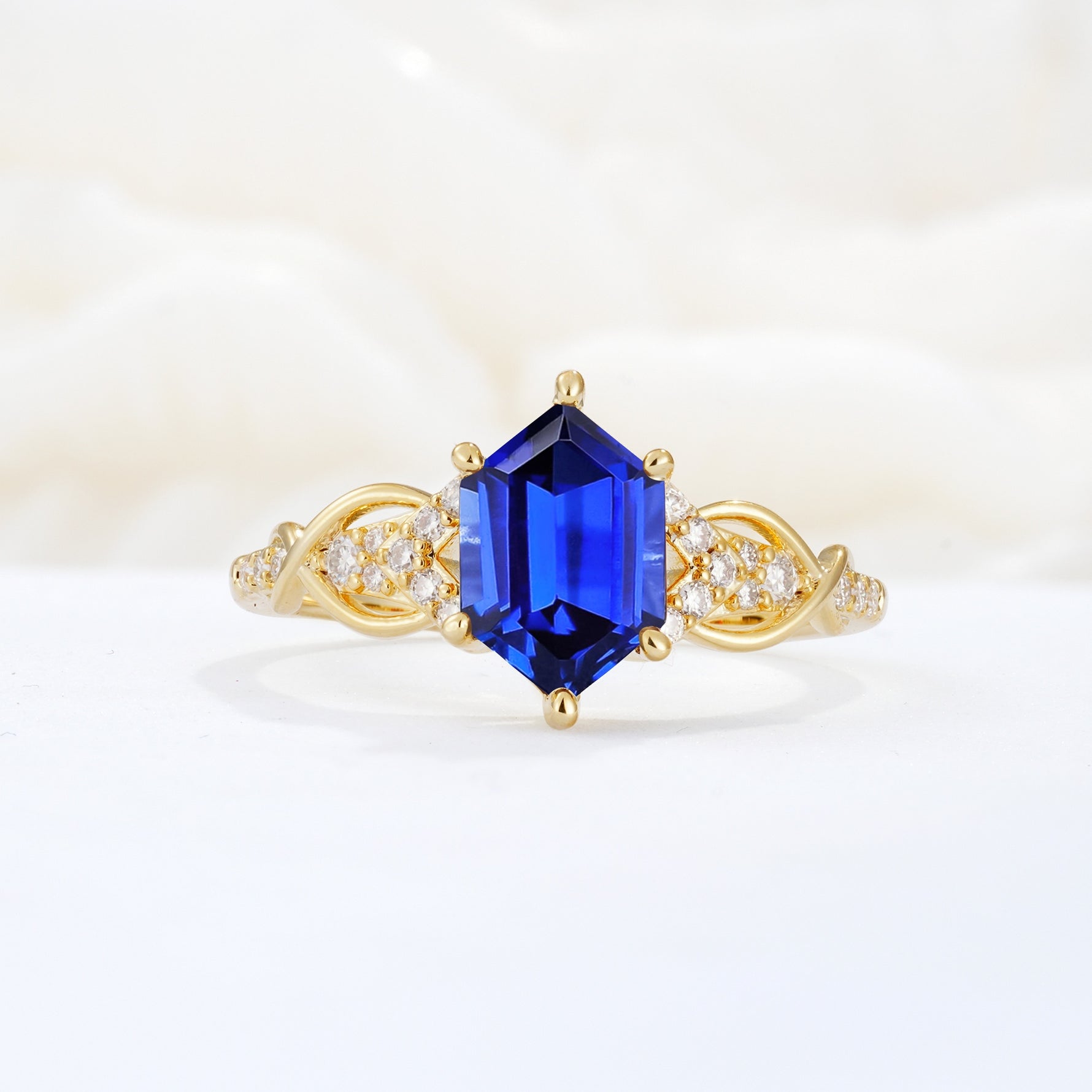 Exquisite Hexagonal Cut Twisted Band Sapphire Engagement Ring - Additional view