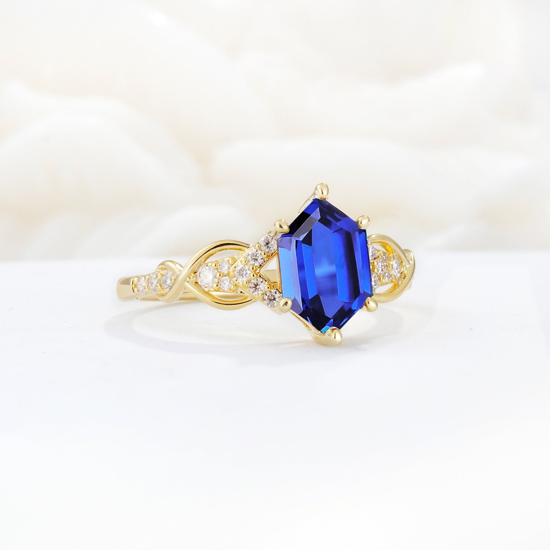 Exquisite Hexagonal Cut Twisted Band Sapphire Engagement Ring - Additional view