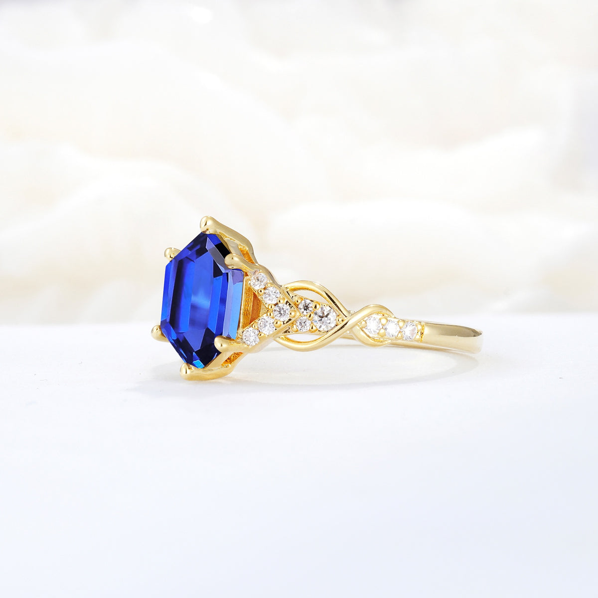 Exquisite Hexagonal Cut Twisted Band Sapphire Engagement Ring - Additional view