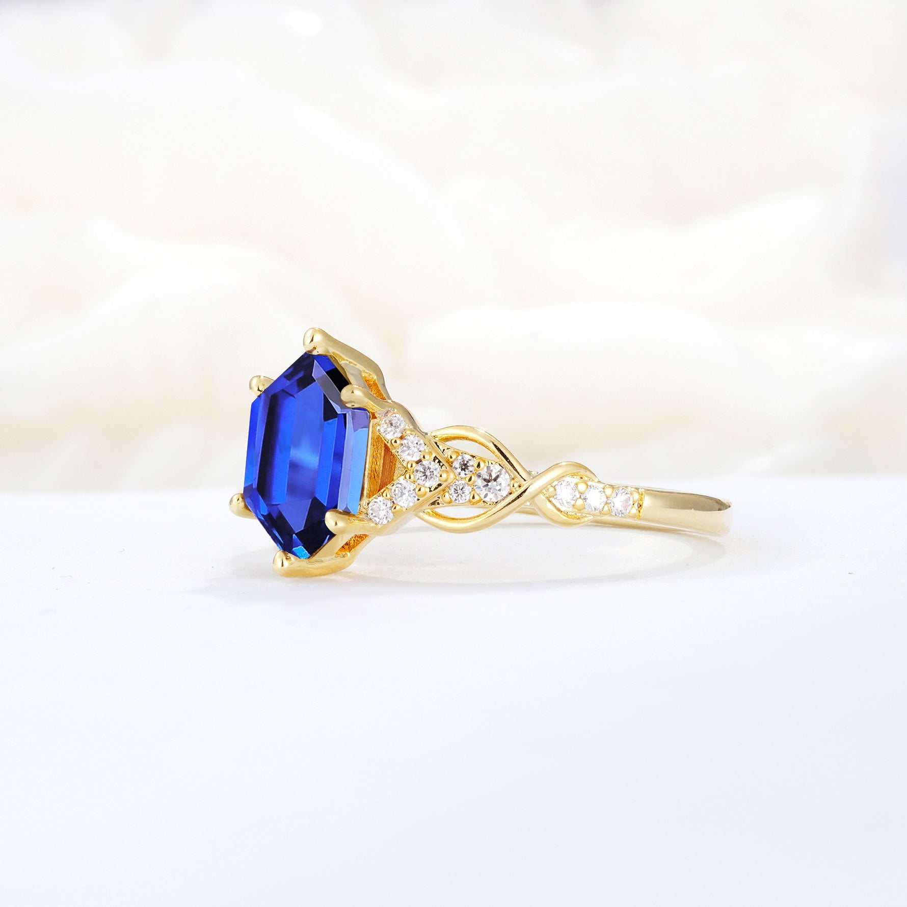 Exquisite Hexagonal Cut Twisted Band Sapphire Engagement Ring - Additional view