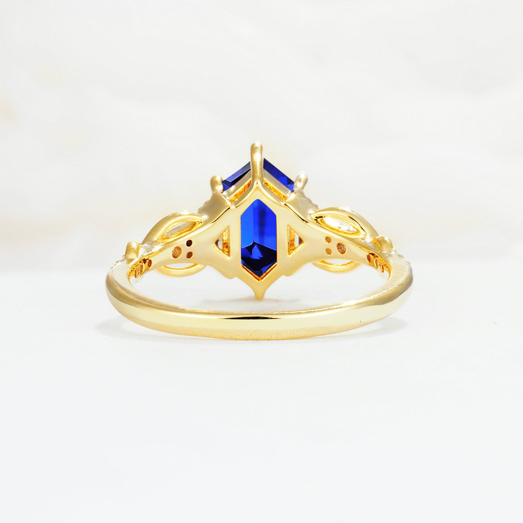 Exquisite Hexagonal Cut Twisted Band Sapphire Engagement Ring - Additional view