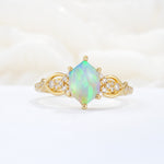 Exquisite Hexagonal Cut Twisted Band Fire Opal Engagement Ring - Additional view