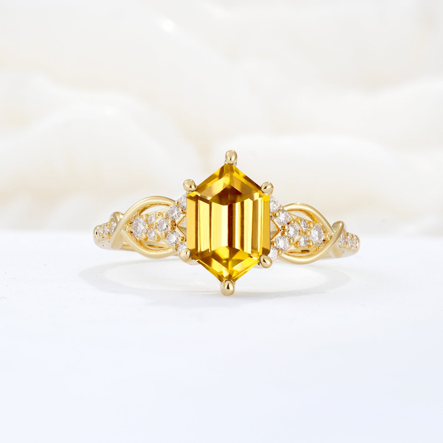 Exquisite Hexagonal Cut Twisted Band Citrine Engagement Ring - Additional view
