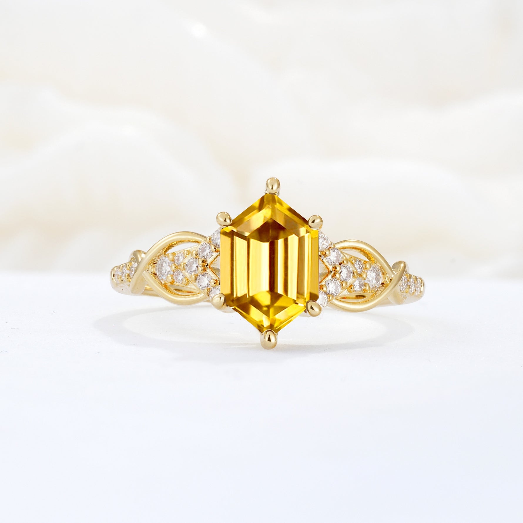 Exquisite Hexagonal Cut Twisted Band Citrine Engagement Ring - Additional view