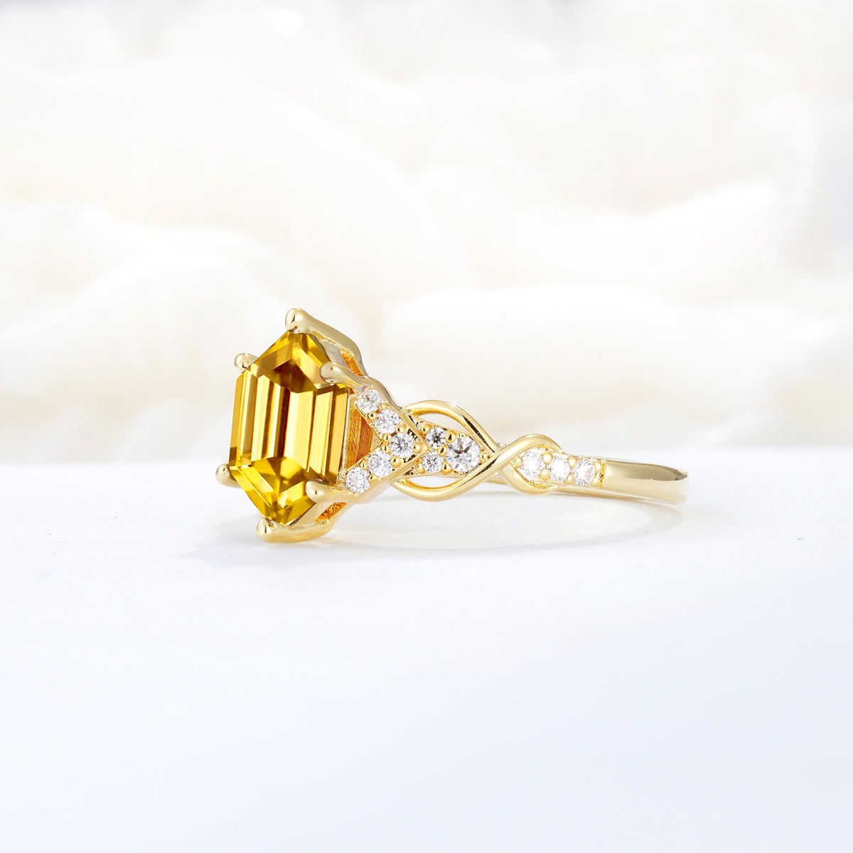 Exquisite Hexagonal Cut Twisted Band Citrine Engagement Ring - Additional view