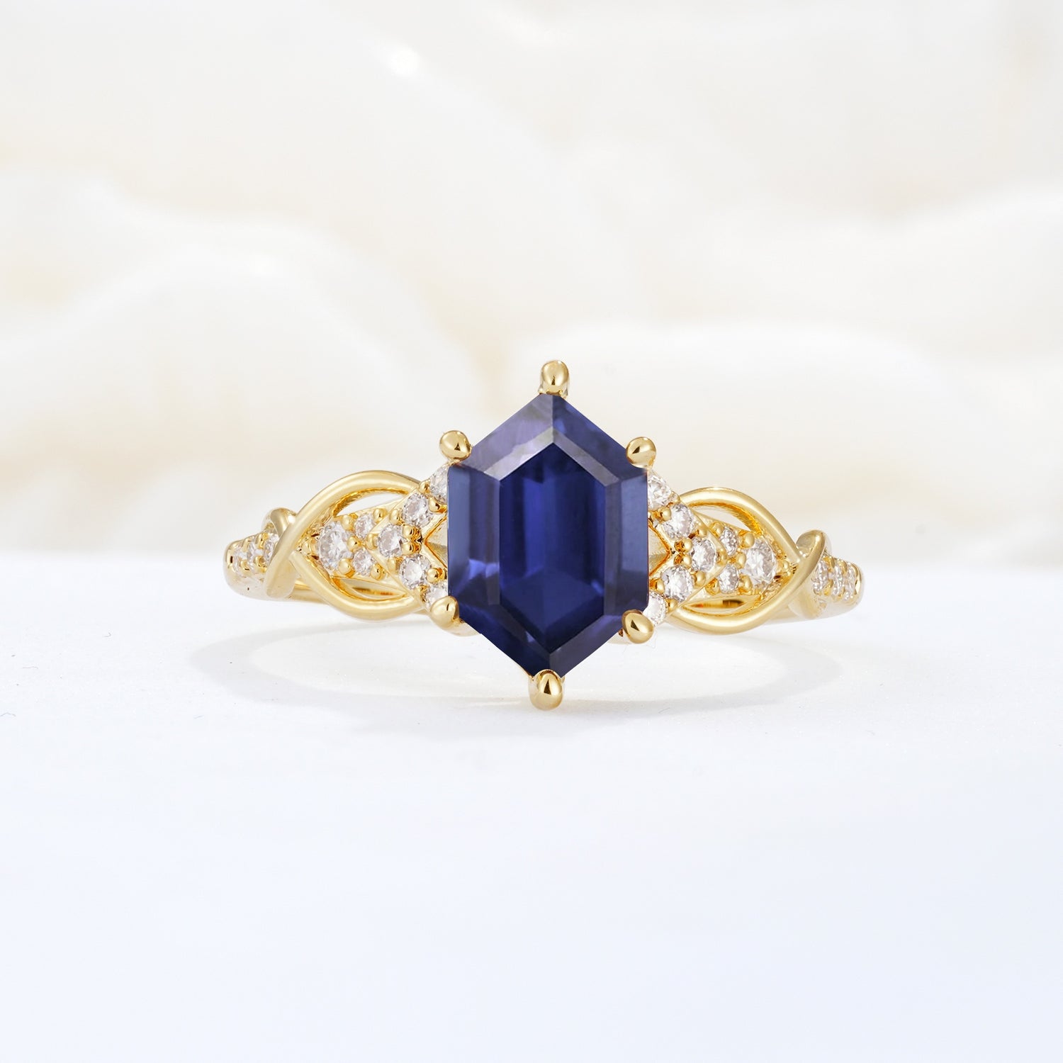Exquisite Hexagonal Cut Twisted Band Tanzanite Engagement Ring - Additional view
