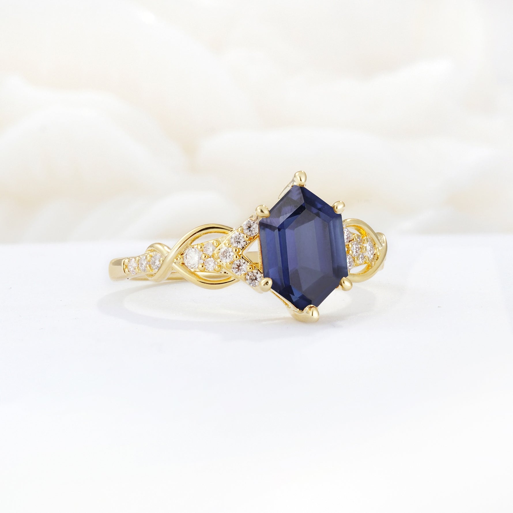 Exquisite Hexagonal Cut Twisted Band Tanzanite Engagement Ring - Additional view