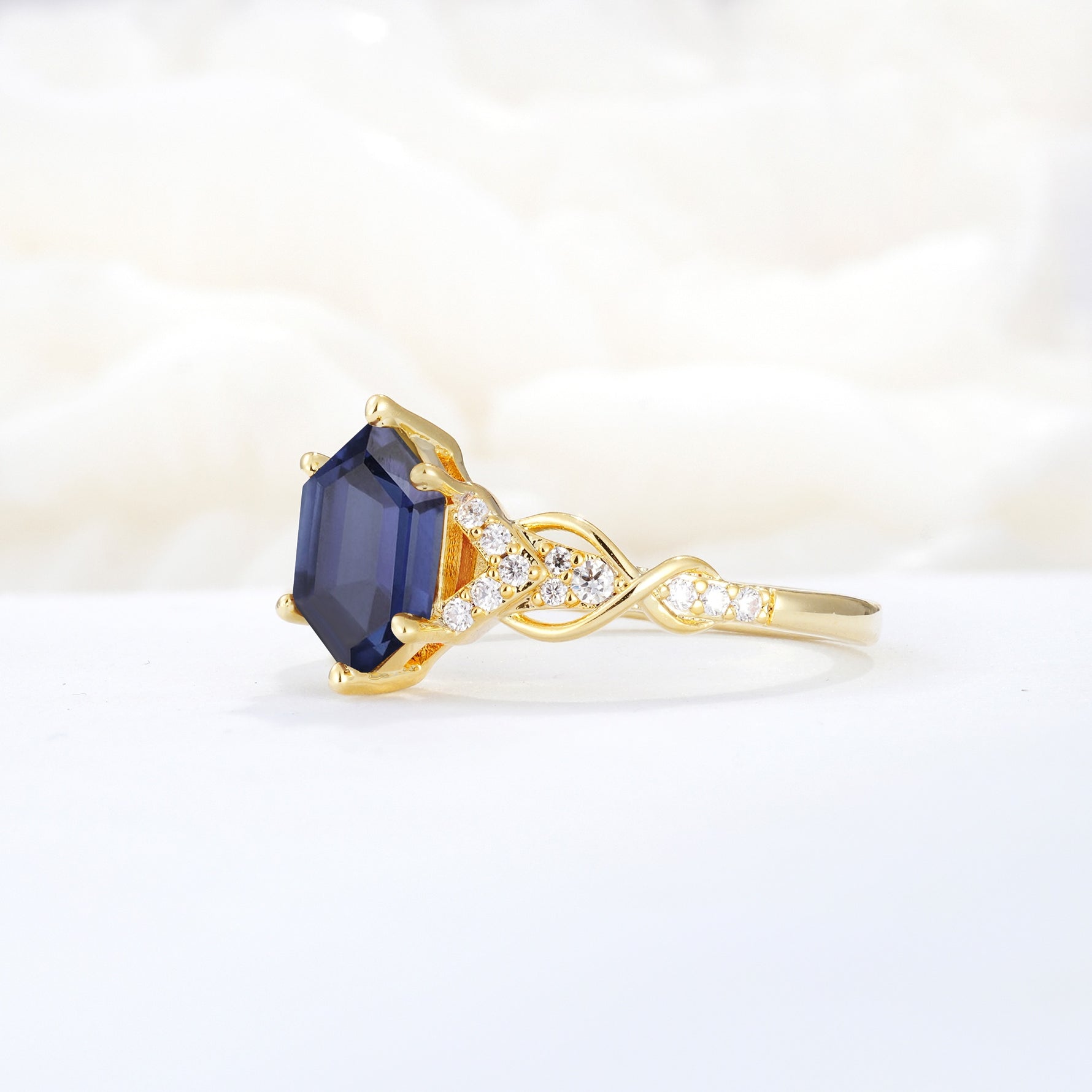 Exquisite Hexagonal Cut Twisted Band Tanzanite Engagement Ring - Additional view