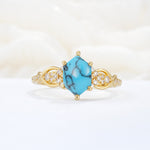 Exquisite Hexagonal Cut Twisted Band Turquoise Engagement Ring - Additional view