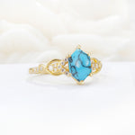 Exquisite Hexagonal Cut Twisted Band Turquoise Engagement Ring - Additional view