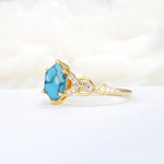 Exquisite Hexagonal Cut Twisted Band Turquoise Engagement Ring - Additional view