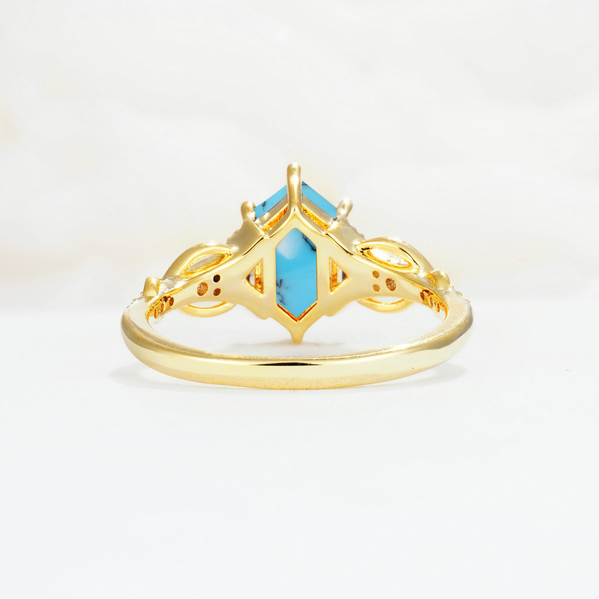 Exquisite Hexagonal Cut Twisted Band Turquoise Engagement Ring - Additional view
