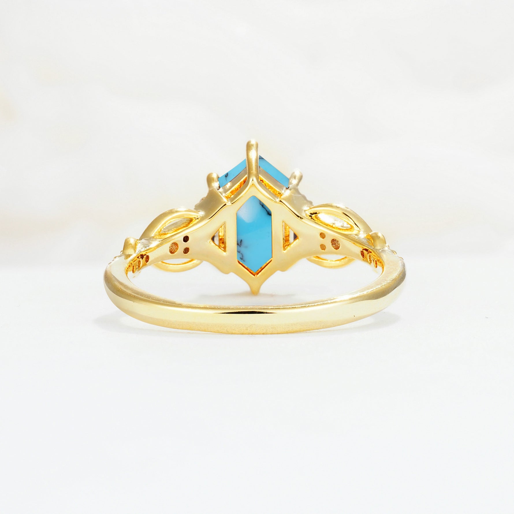 Exquisite Hexagonal Cut Twisted Band Turquoise Engagement Ring - Additional view