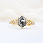 Exquisite Hexagonal Cut Twisted Band Black Rutilated Quartz Engagement Ring - Additional view