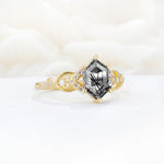 Exquisite Hexagonal Cut Twisted Band Black Rutilated Quartz Engagement Ring - Additional view