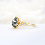 Exquisite Hexagonal Cut Twisted Band Black Rutilated Quartz Engagement Ring - Additional view