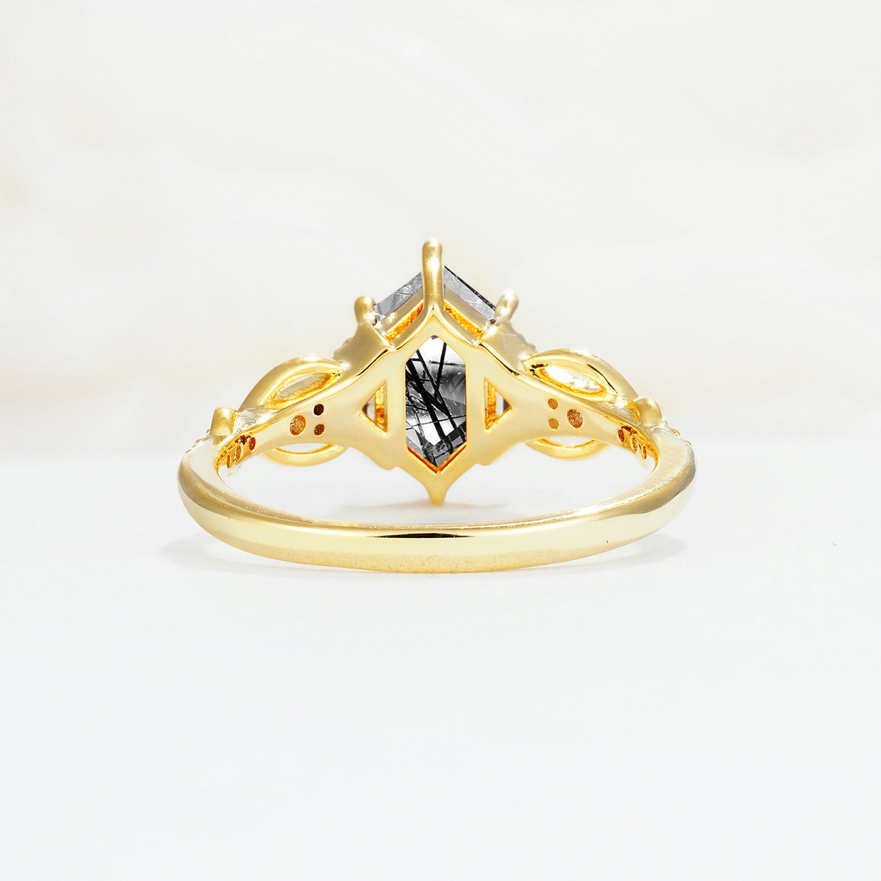 Exquisite Hexagonal Cut Twisted Band Black Rutilated Quartz Engagement Ring - Additional view