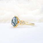 Exquisite Hexagonal Cut Twisted Band Moss Agate Engagement Ring - Additional view