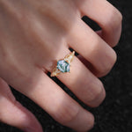 Exquisite Hexagonal Cut Twisted Band Moss Agate Engagement Ring - Additional view