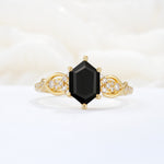 Exquisite Hexagonal Cut Twisted Band Black Onyx Engagement Ring - Additional view