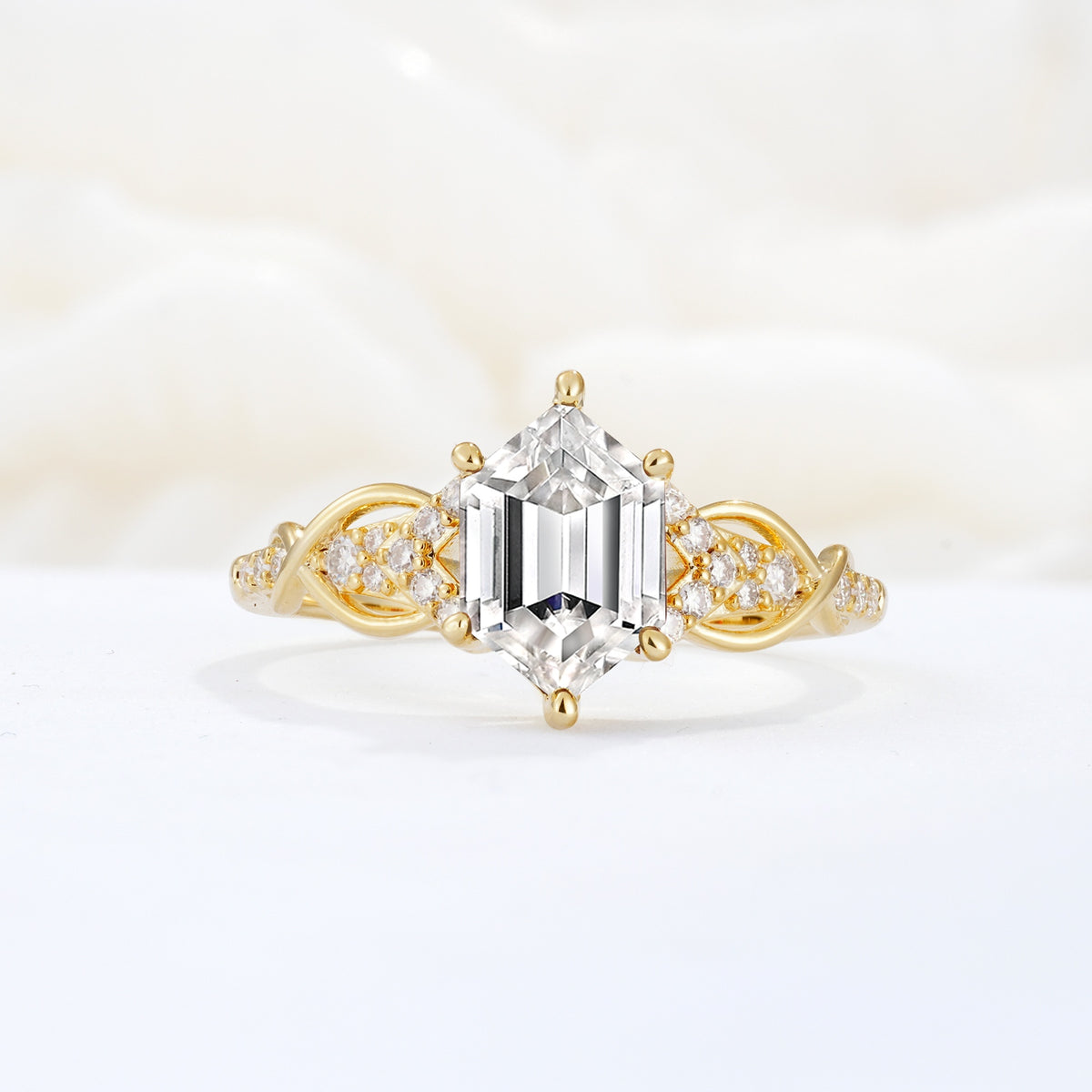 Exquisite Hexagonal Cut Twisted Band Lab Diamond Engagement Ring - Additional view