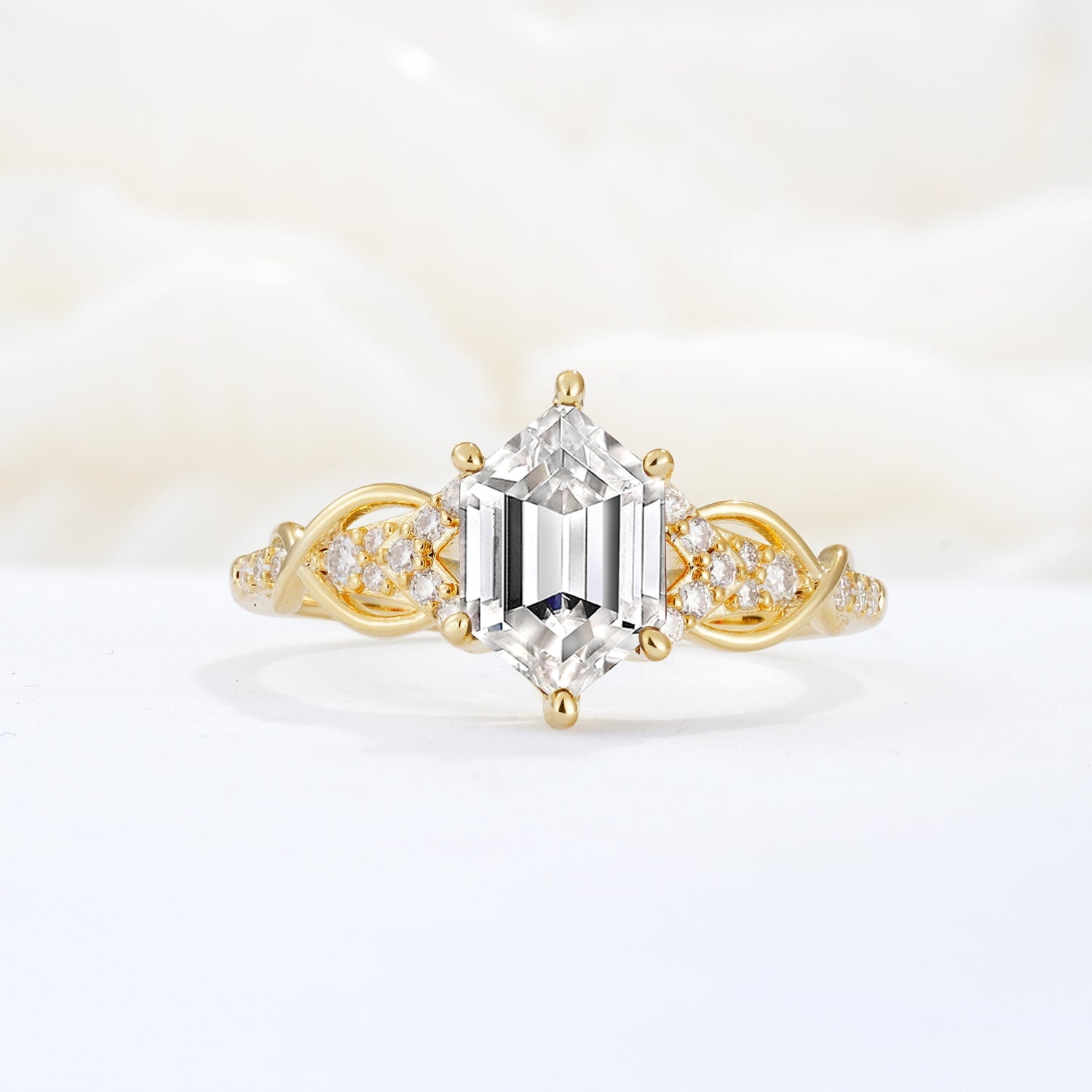 Exquisite Hexagonal Cut Twisted Band Lab Diamond Engagement Ring - Additional view