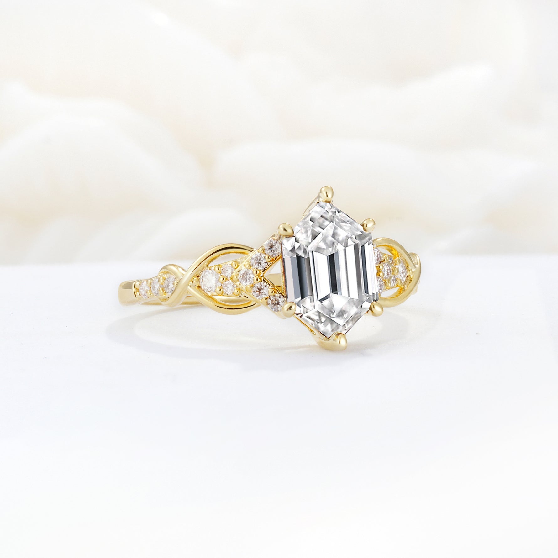 Exquisite Hexagonal Cut Twisted Band Lab Diamond Engagement Ring - Additional view