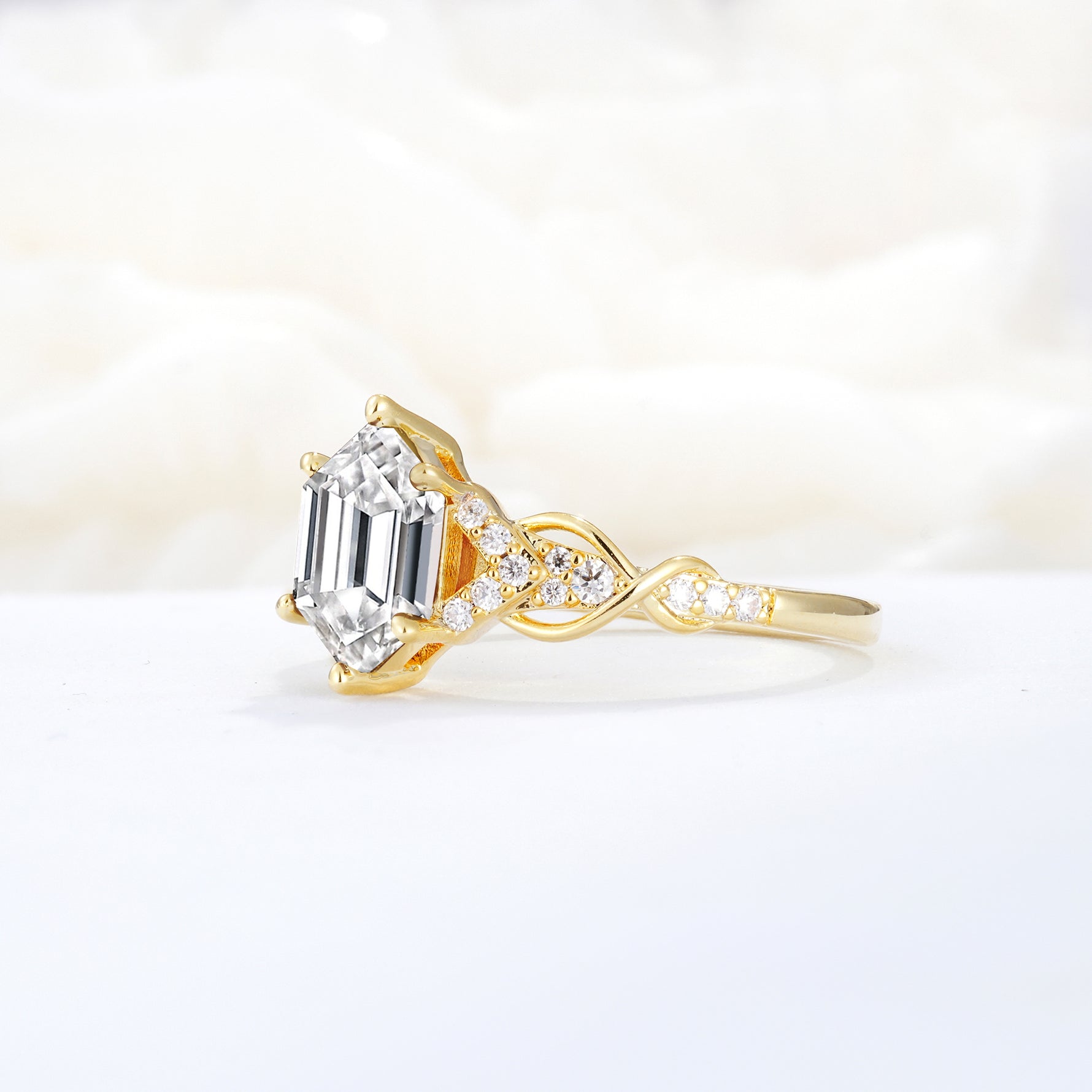 Exquisite Hexagonal Cut Twisted Band Lab Diamond Engagement Ring - Additional view