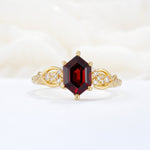 Exquisite Hexagonal Cut Twisted Band Garnet Engagement Ring - Additional view