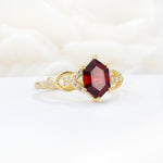 Exquisite Hexagonal Cut Twisted Band Garnet Engagement Ring - Additional view