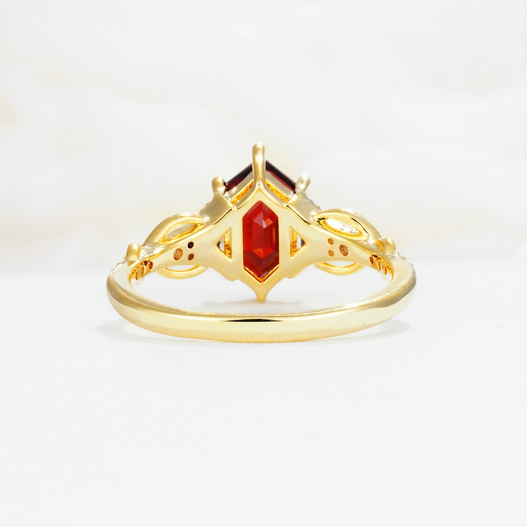 Exquisite Hexagonal Cut Twisted Band Garnet Engagement Ring - Additional view