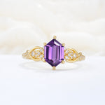 Exquisite Hexagonal Cut Twisted Band Amethyst Engagement Ring - Additional view