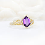 Exquisite Hexagonal Cut Twisted Band Amethyst Engagement Ring - Additional view