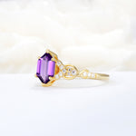 Exquisite Hexagonal Cut Twisted Band Amethyst Engagement Ring - Additional view