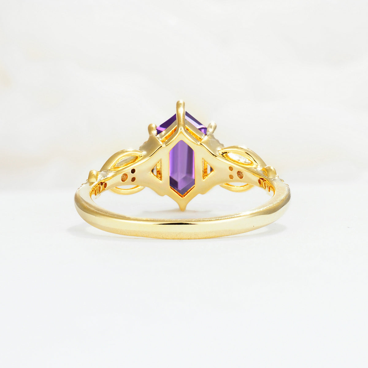 Exquisite Hexagonal Cut Twisted Band Amethyst Engagement Ring - Additional view