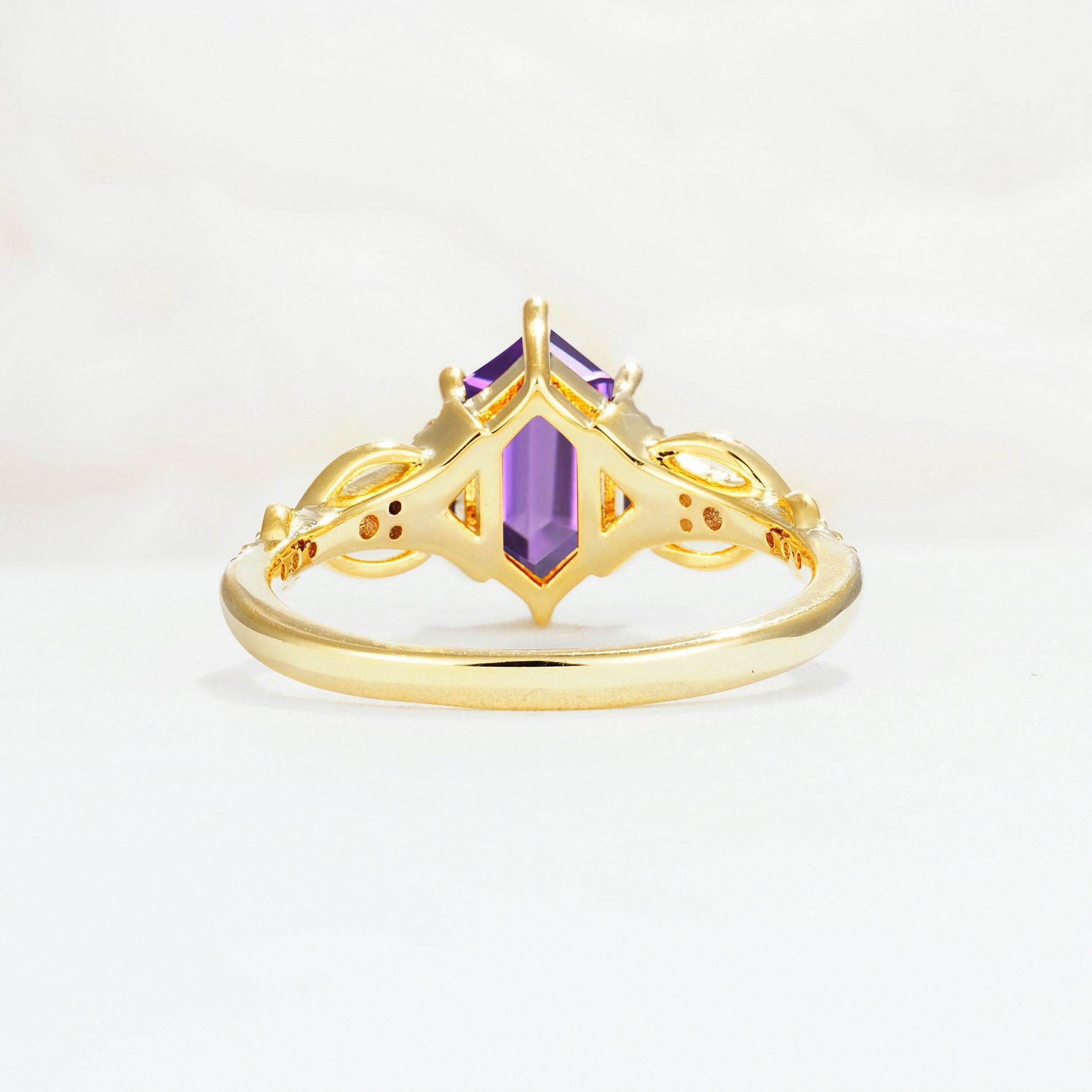 Exquisite Hexagonal Cut Twisted Band Amethyst Engagement Ring - Additional view