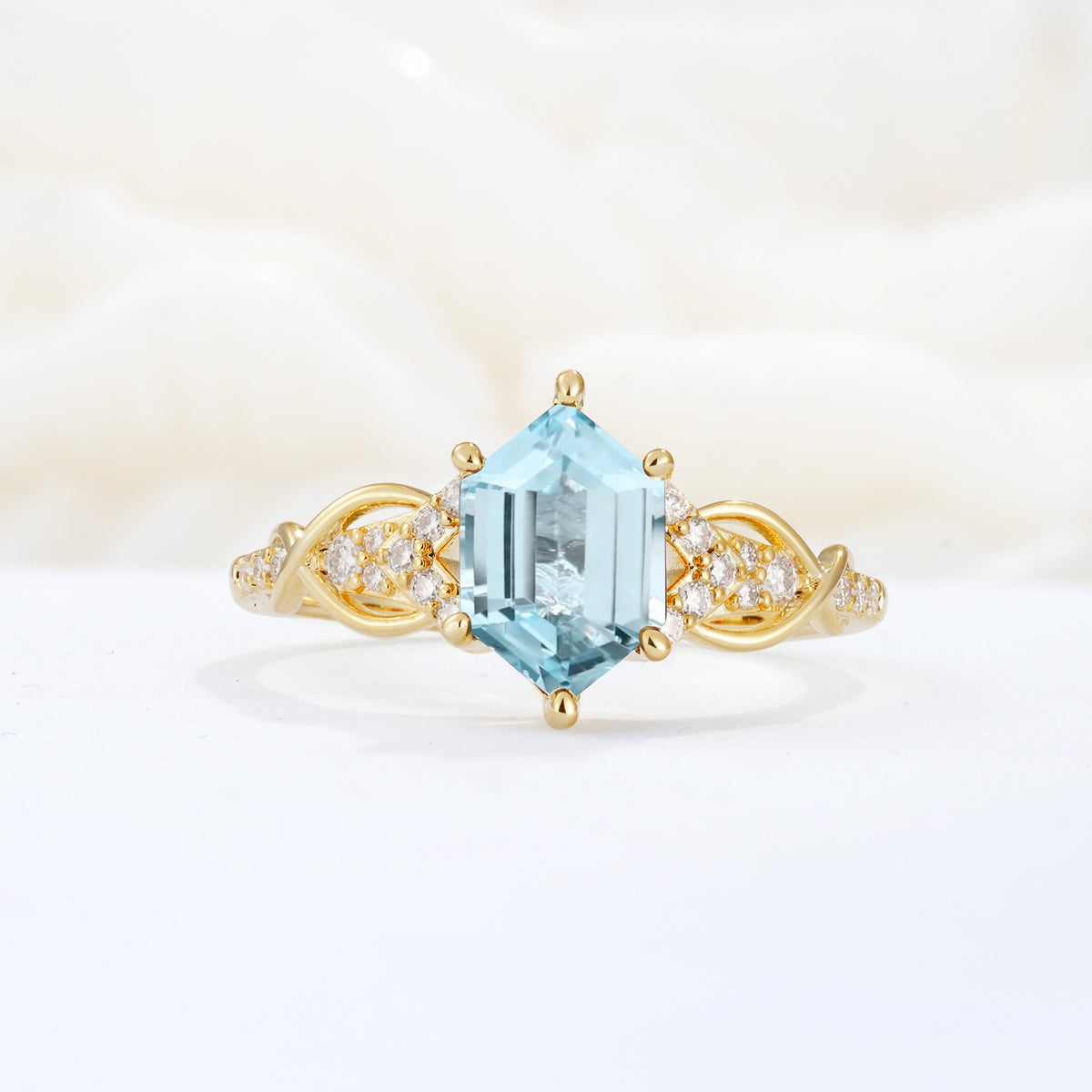 Exquisite Hexagonal Cut Twisted Band Aquamarine Engagement Ring - Additional view