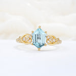 Exquisite Hexagonal Cut Twisted Band Aquamarine Engagement Ring - Additional view