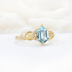 Exquisite Hexagonal Cut Twisted Band Aquamarine Engagement Ring - Additional view