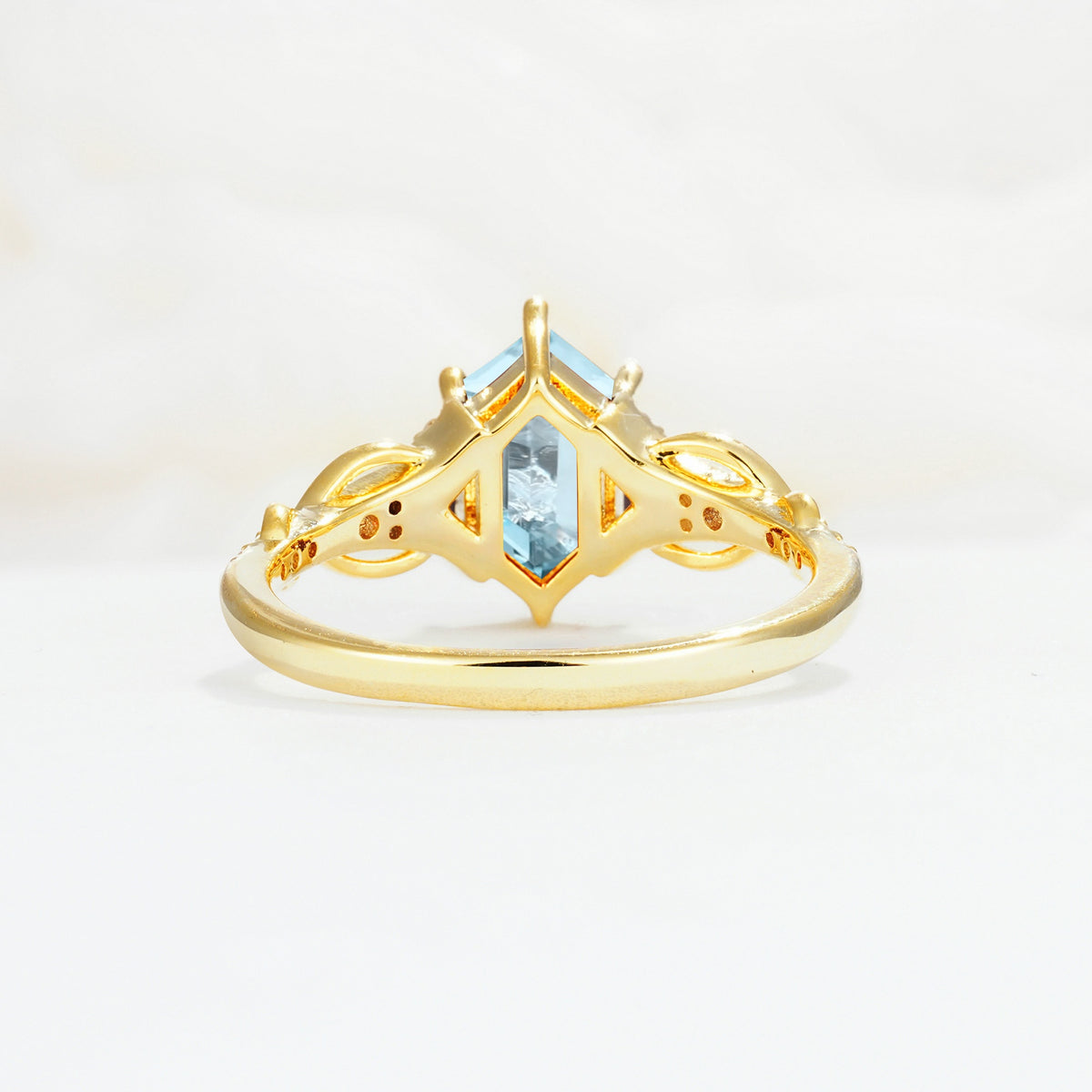 Exquisite Hexagonal Cut Twisted Band Aquamarine Engagement Ring - Additional view